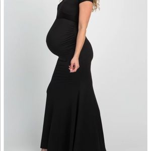Maternity PinkBlush Black Off Shoulder Wrap Maternity Photoshoot Gown/Dress